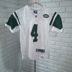 NFL Reebok Youth's Size Medium NY Jets #4 Favre White & Green V-neck Jersey